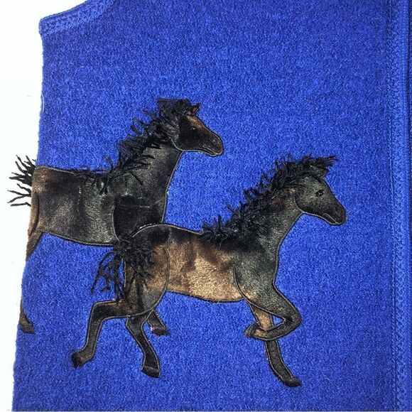 Nitro Women’s Wool vest horses blue zippered front size medium - Picture 3 of 8